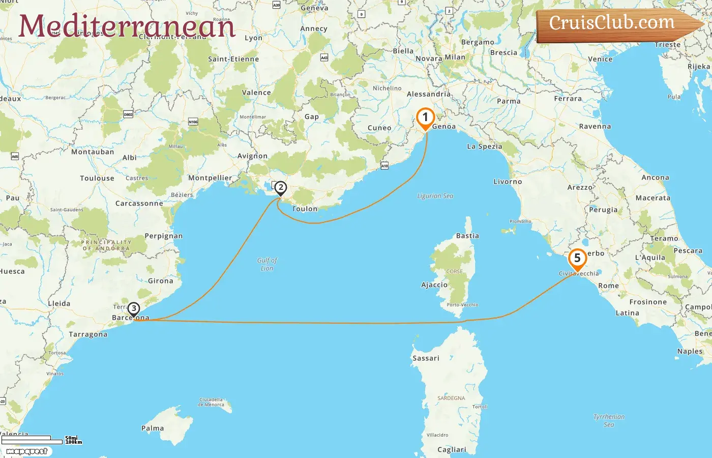 Cruise in the Mediterranean from Savona to Civitavecchia aboard Costa Toscana ship with visits to Italy, France, and Spain for 5 days