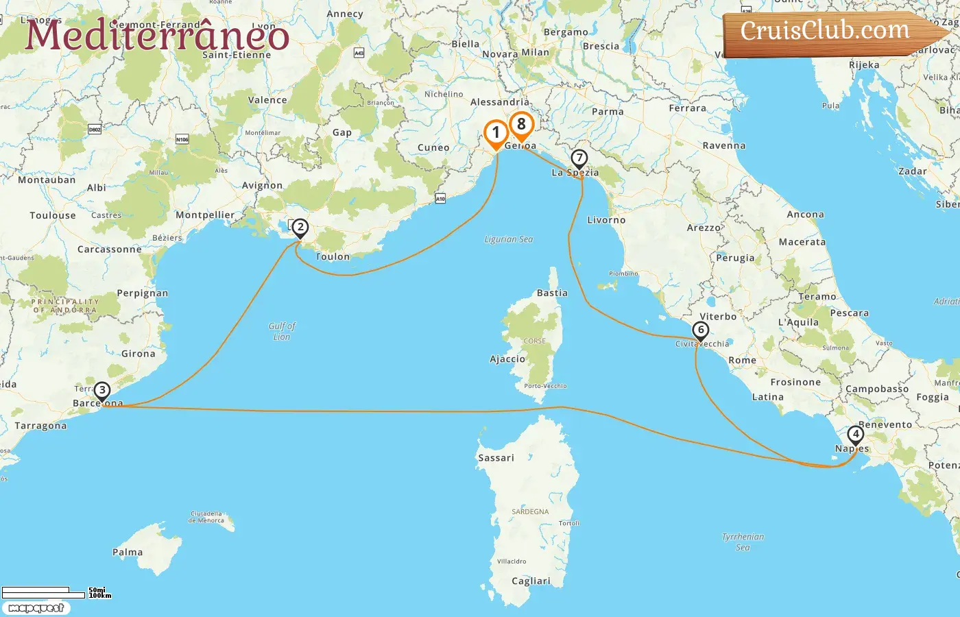 Cruzeiro no Mediterrâneo de Savona para Gênova a bordo do navio Costa Toscana com visitas à Itália, França e Espanha por 8 dias