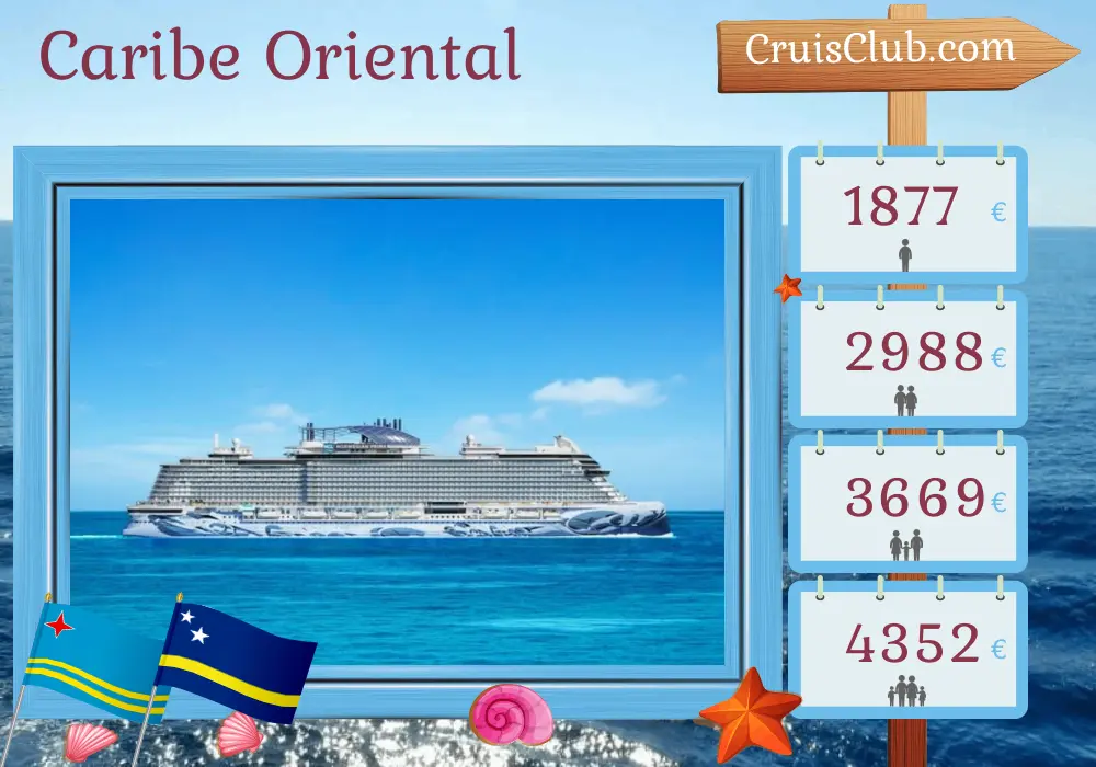 Cruzeiro no Caribe Oriental saindo de Saint John a bordo do navio Norwegian Prima com visitas a Porto Rico, Ilhas Virgens Britânicas, Aruba e Curaçao por 8 dias