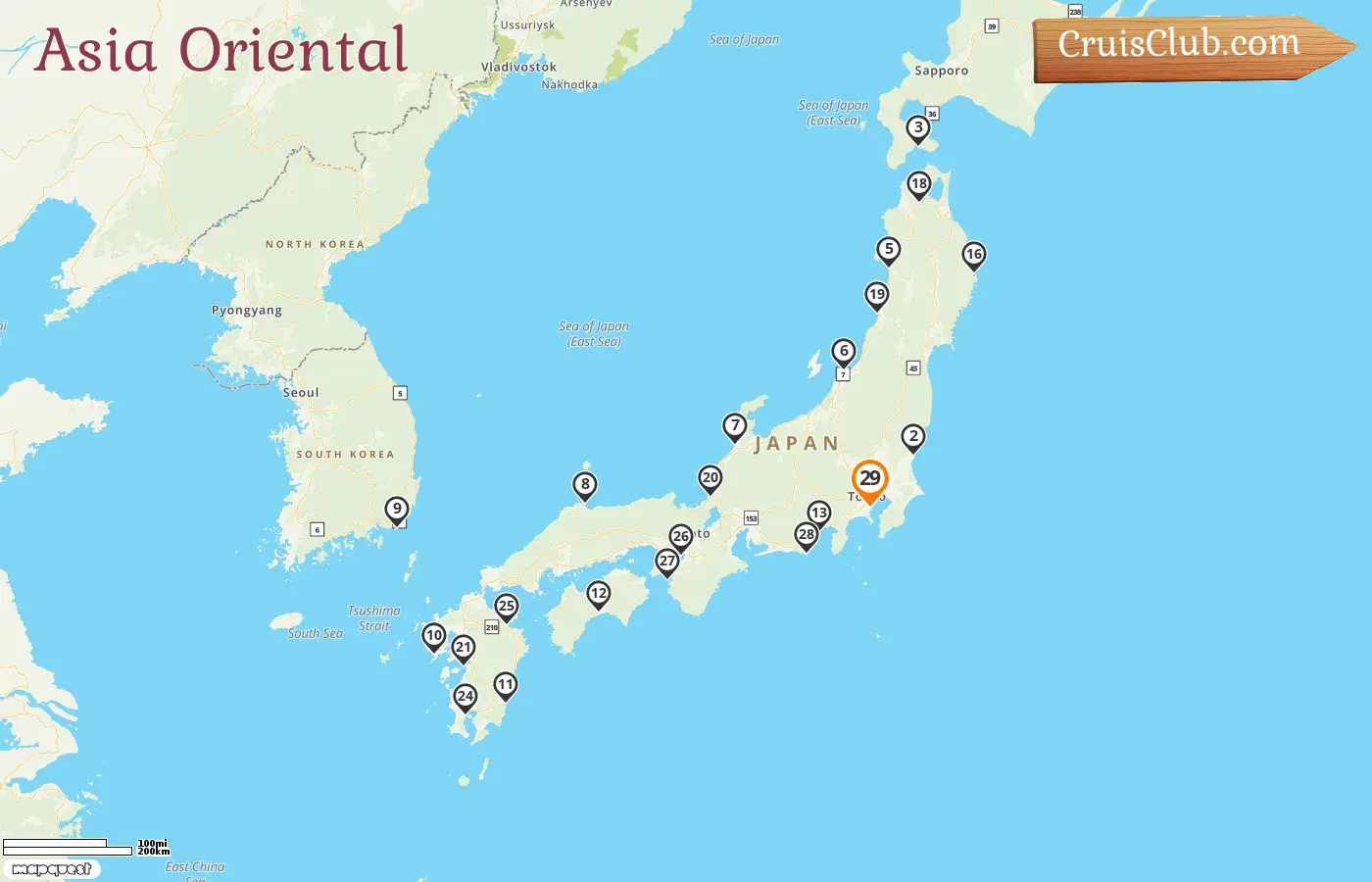 Crucero por el este de Asia desde Yokohama a bordo del barco Diamond Princess con visitas a Japón y Corea del Sur durante 29 días