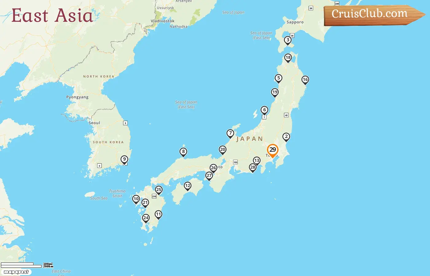 Cruise in the East Asia from Yokohama aboard Diamond Princess ship with visits to Japan and South Korea for 29 days