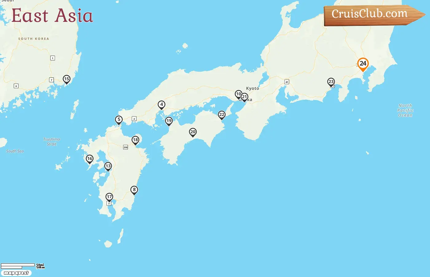 Cruise in the East Asia from Yokohama aboard Diamond Princess ship with visits to Japan and South Korea for 24 days