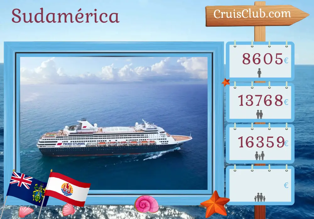 Crucero en Sudamérica de Ciudad de Panamá a Papeete a bordo del barco Vasco da Gama con visitas a Panamá, Ecuador, Perú, Chile, Pitcairn y Polinesia Francesa durante 37 días