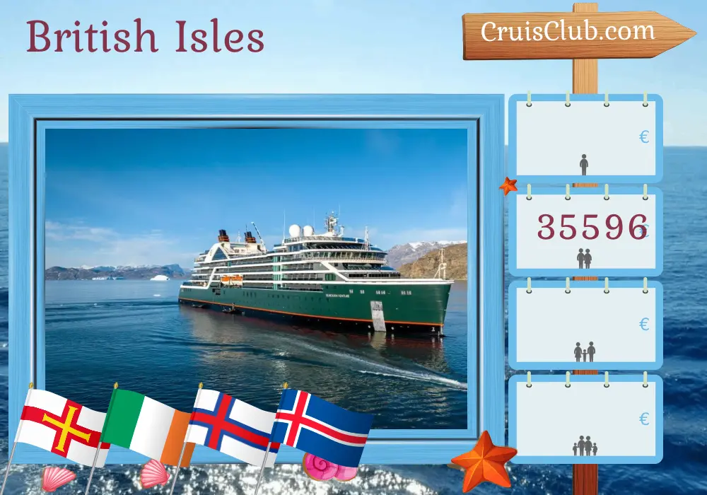 Cruise in the British Isles from Greenwich to Reykjavik aboard Seabourn Venture ship with visits to Guernsey, Ireland, Isle of Man, Faroe Islands, and Iceland for 27 days