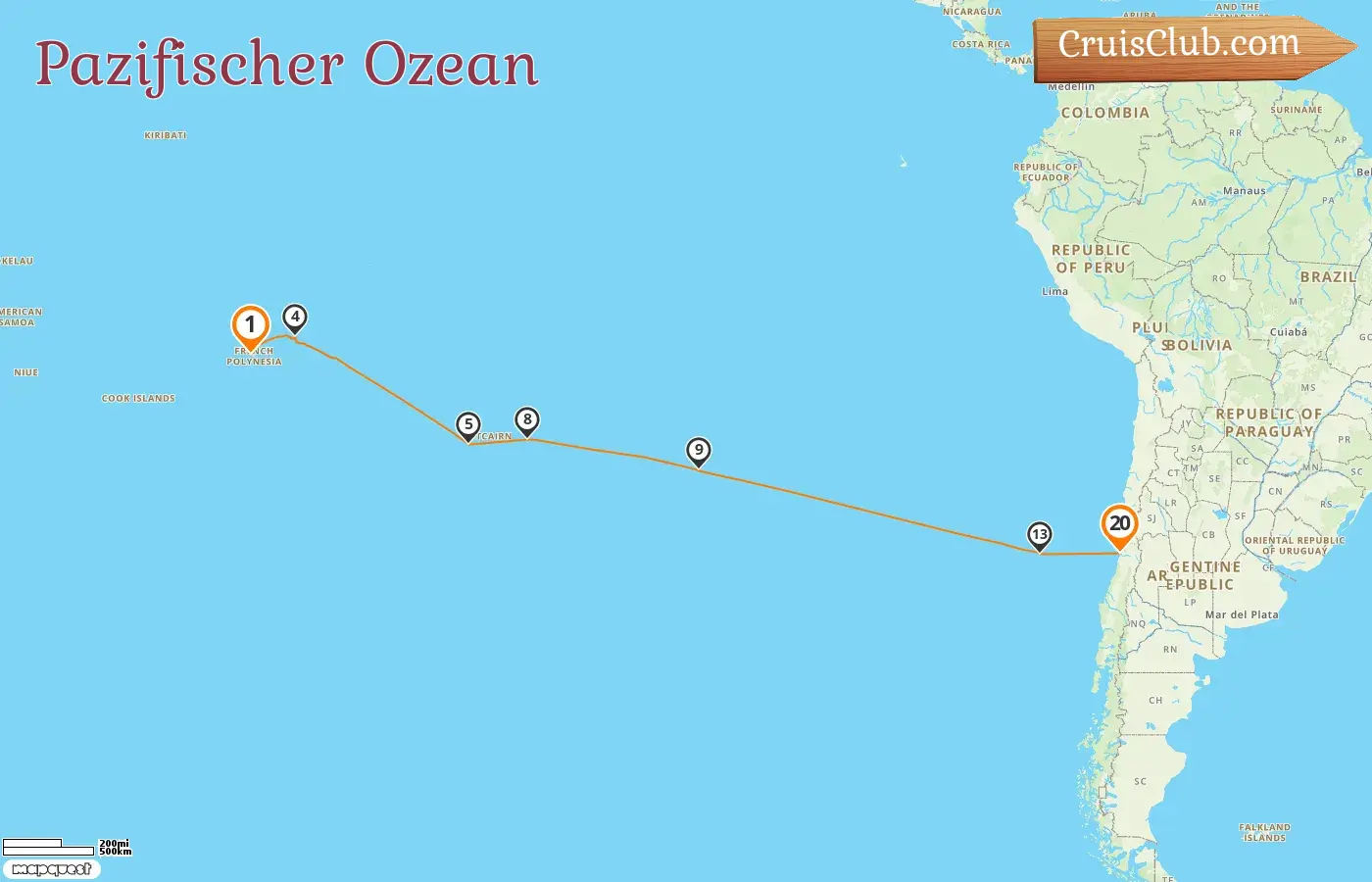 Kreuzfahrt im Pazifischen Ozean von Papeete nach San Antonio an Bord des Schiffes Seabourn Pursuit mit Besuchen in Französisch-Polynesien, Pitcairn und Chile für 20 Tage