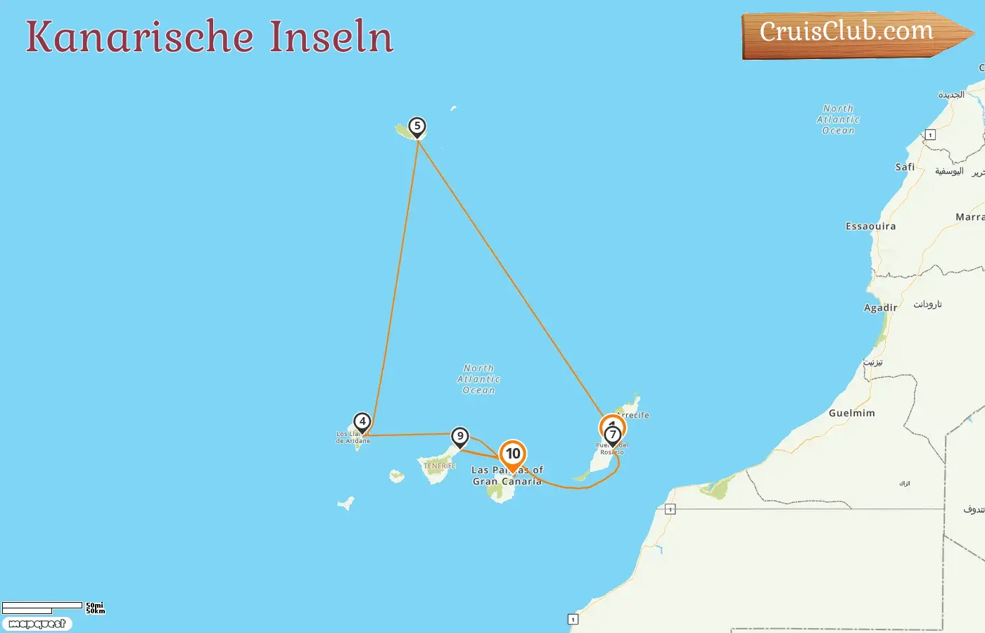 Kreuzfahrt auf den Kanarischen Inseln von Puerto del Rosario nach Las Palmas an Bord des Schiffes AIDAmar mit Besuchen in Spanien für 10 Tage