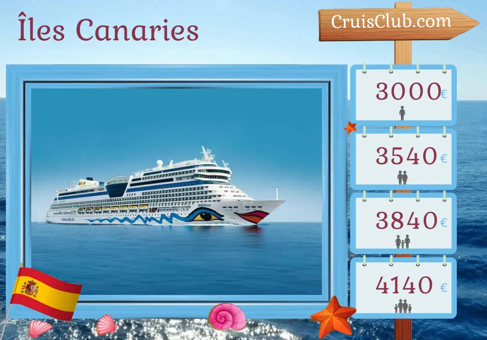 Croisière dans les îles Canaries au départ de Las Palmas à bord du navire AIDAmar avec des escales en Espagne et au Maroc pendant 15 jours