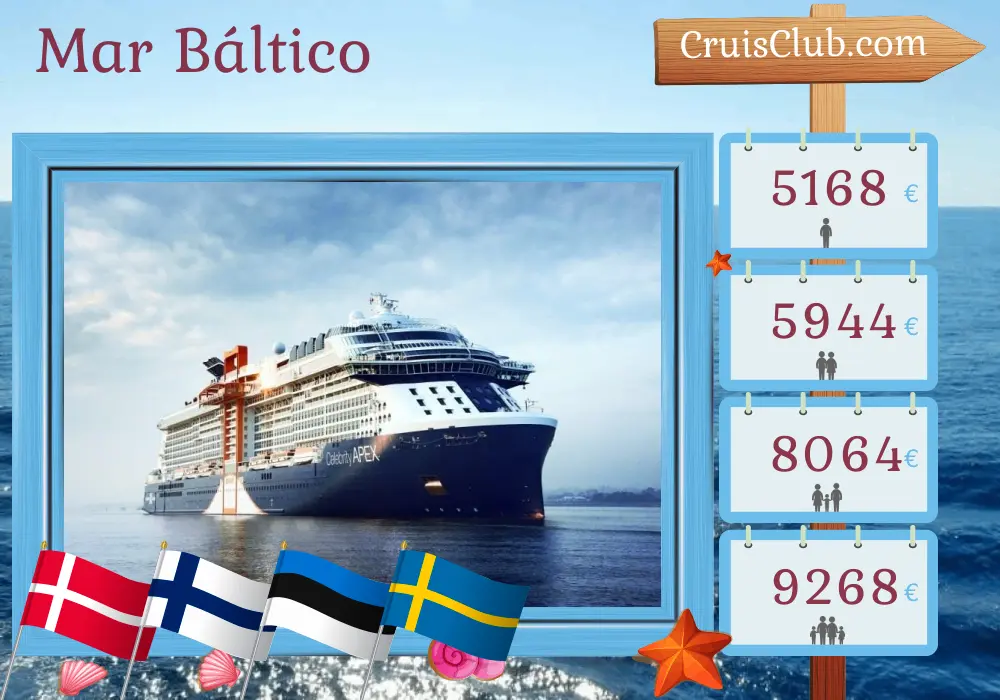 Cruzeiro no Mar Báltico a partir de Southampton a bordo do navio Celebrity Apex com visitas à Dinamarca, Finlândia, Estônia e Suécia por 13 dias