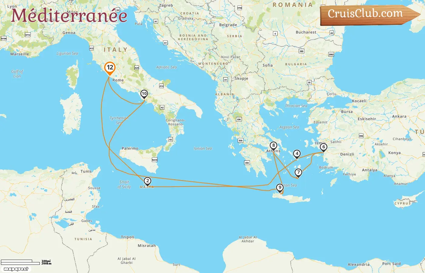 Croisière en Méditerranée au départ de Civitavecchia à bord du navire Celebrity Ascent avec des visites en Italie, à Malte, en Grèce et en Turquie pendant 12 jours