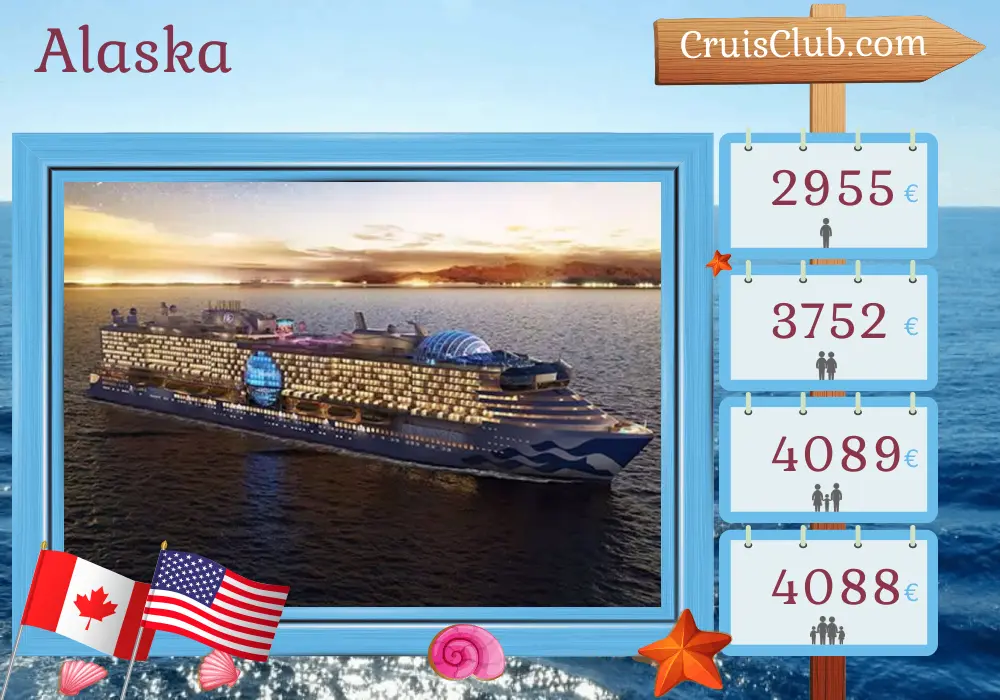 Cruise in the Alaska from Vancouver to Seattle aboard Star Princess ship with visits to Canada and USA for 10 days