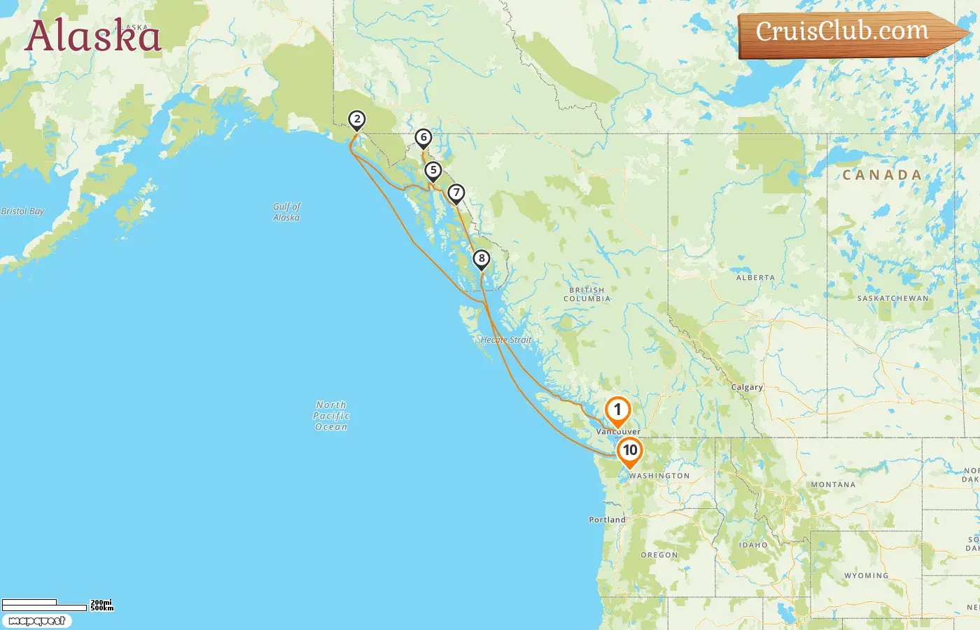 Crucero por Alaska desde Vancouver a Seattle a bordo del barco Star Princess con visitas a Canadá y Estados Unidos durante 10 días