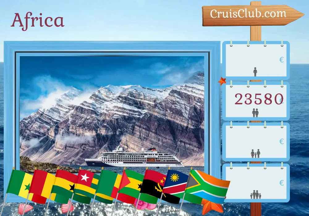 Cruise in the Africa from Dakar to Cape Town aboard HANSEATIC nature ship with visits to Senegal, Guinea, Ghana, Togo, Sao Tome and Principe, Angola, Namibia, and South Africa for 25 days