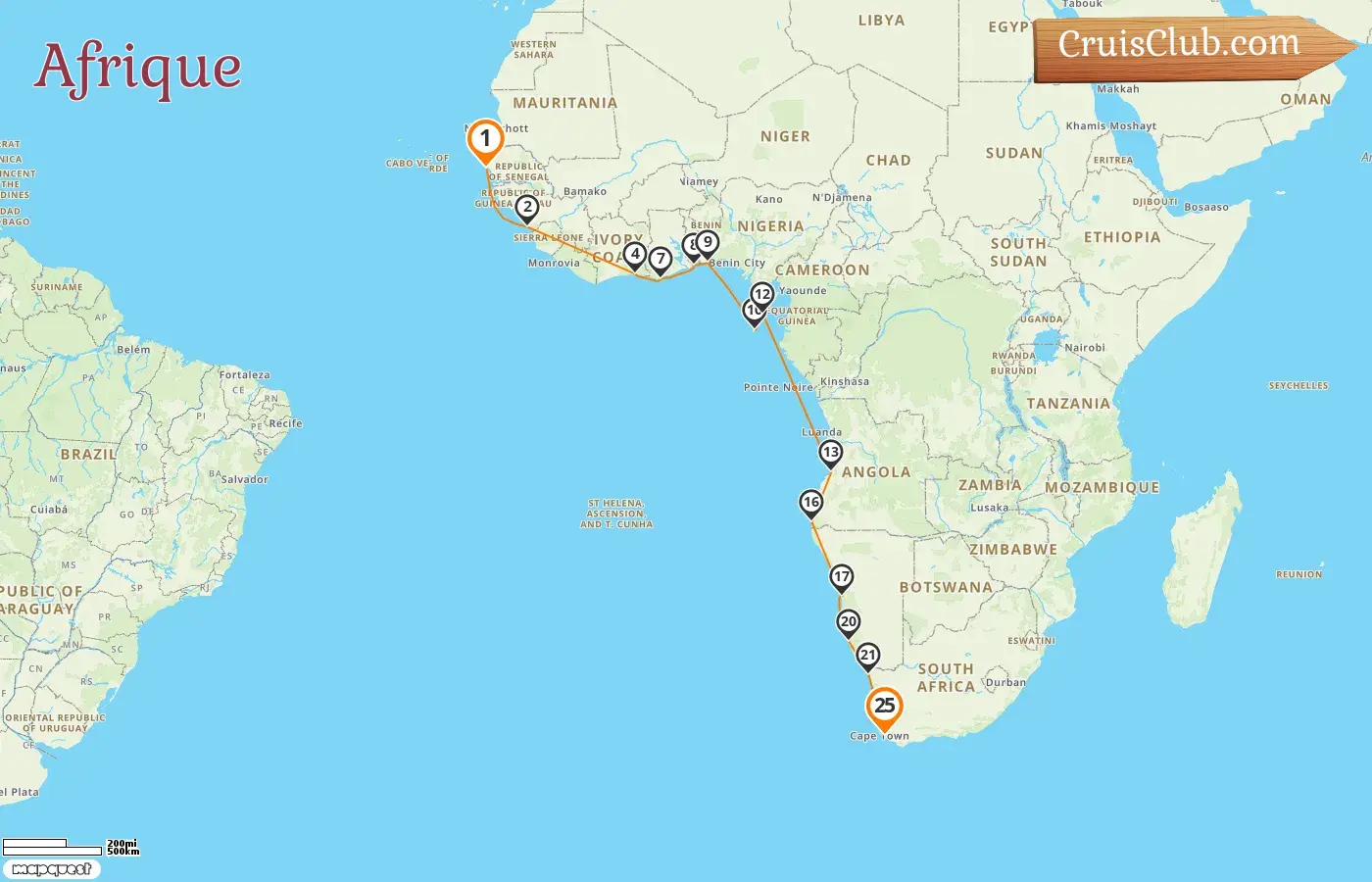 Croisière en Afrique de Dakar au Cap avec escales au Sénégal, en Guinée, au Ghana, au Togo, à Sao Tomé-et-Principe, en Angola, en Namibie et en Afrique du Sud pendant 25 jours à bord du navire HANSEATIC nature