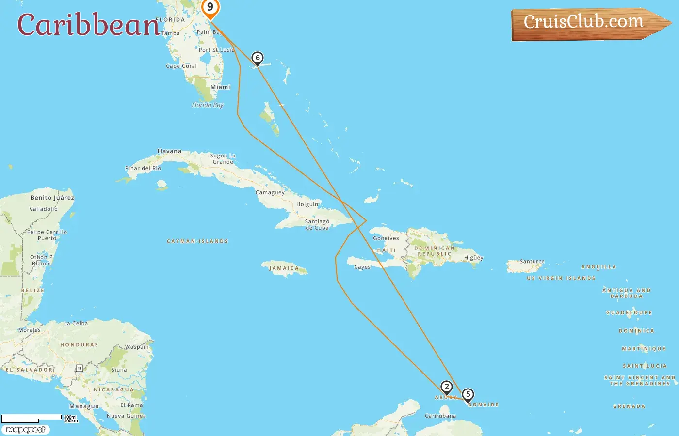 Cruise in the Caribbean from Port Canaveral / Orlando aboard Carnival Festivale ship with visits to USA, Aruba, Curaçao, and Bahamas for 9 days