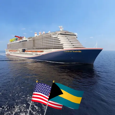 Cruzeiro no Caribe Oriental saindo de Port Canaveral / Orlando a bordo do navio Carnival Festivale com visitas aos EUA, República Dominicana, Porto Rico e Bahamas por 9 dias