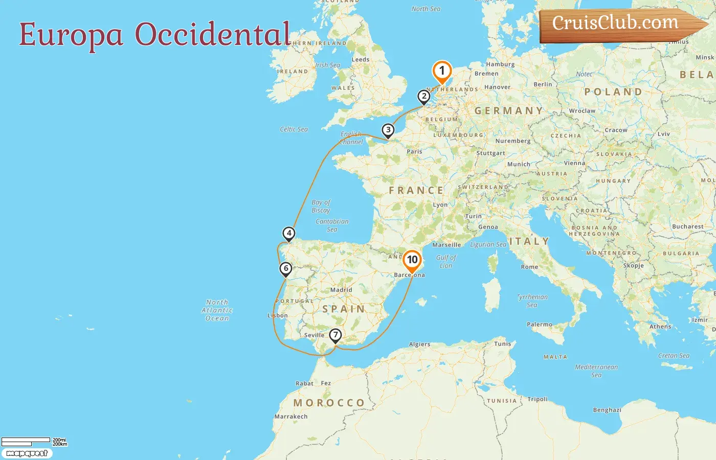 Crucero por Europa Occidental de Amsterdam a Barcelona a bordo del barco Celebrity Eclipse con visitas a Países Bajos, Bélgica, Francia y España durante 10 días