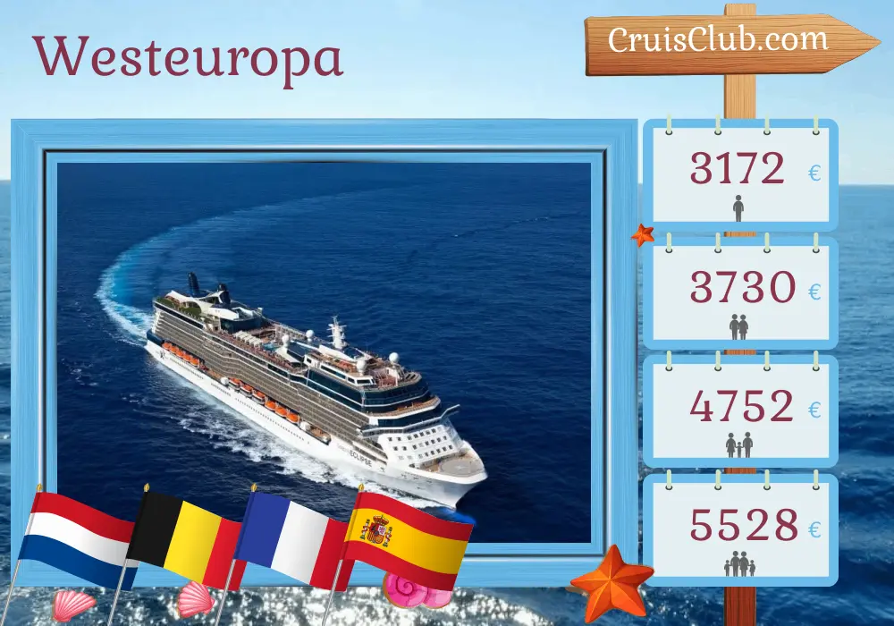 Kreuzfahrt im westlichen Europa von Amsterdam nach Barcelona an Bord des Schiffes Celebrity Eclipse mit Besuchen in den Niederlanden, Belgien, Frankreich und Spanien für 10 Tage