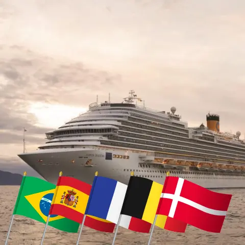 Croisière transatlantique de Saints à Copenhague à bord du navire Costa Diadema avec des escales au Brésil, en Espagne, au Maroc, en France, en Belgique et au Danemark pendant 28 jours