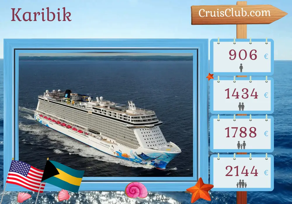Kreuzfahrt in der Karibik ab Port Canaveral / Orlando an Bord des Schiffes Norwegian Escape mit Stopps in den USA und den Bahamas für 4 Tage