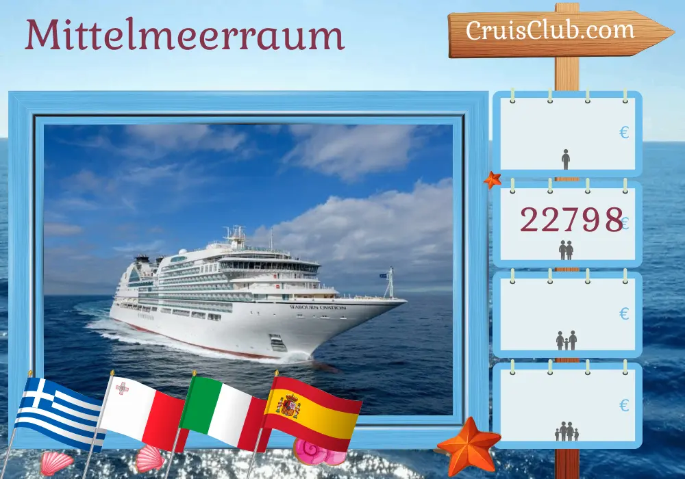 Kreuzfahrt im Mittelmeer von Istanbul nach Lissabon an Bord des Schiffes Seabourn Ovation mit Stopps in der Türkei, Griechenland, Malta, Italien und Spanien für 23 Tage