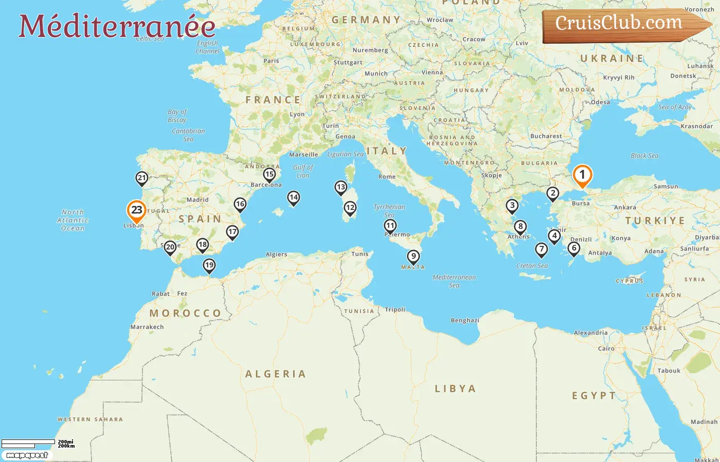 Croisière en Méditerranée de Istanbul à Lisbonne à bord du navire Seabourn Ovation avec des visites en Turquie, en Grèce, à Malte, en Italie et en Espagne pendant 23 jours