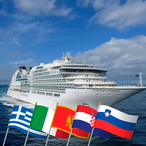 Cruzeiro no Mediterrâneo de Pireu a Dubrovnik a bordo do navio Seabourn Ovation com visitas à Grécia, Itália, Montenegro, Croácia e Eslovênia por 15 dias