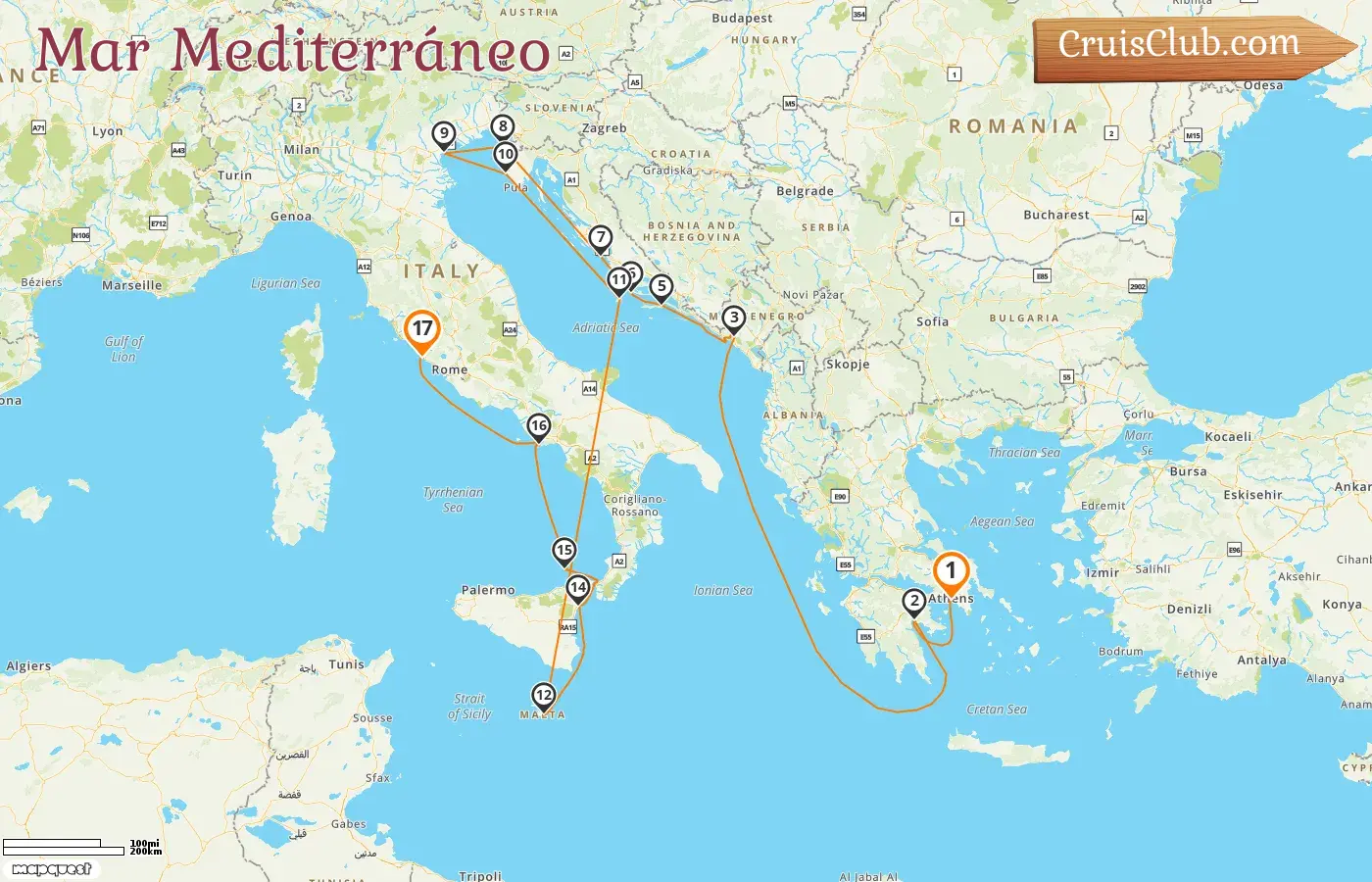 Crucero en el Mediterráneo de Pireo a Civitavecchia a bordo del barco Seabourn Ovation con visitas a Grecia, Montenegro, Croacia, Eslovenia, Italia y Malta durante 17 días