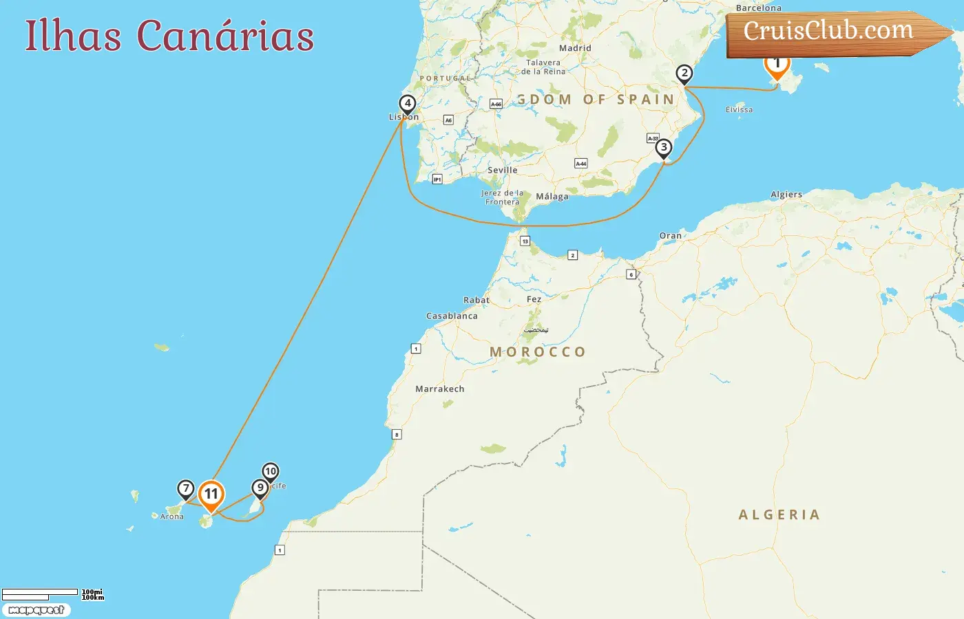 Cruzeiro nas Ilhas Canárias de Palma para Las Palmas a bordo do navio AIDAbella com visitas à Espanha por 11 dias
