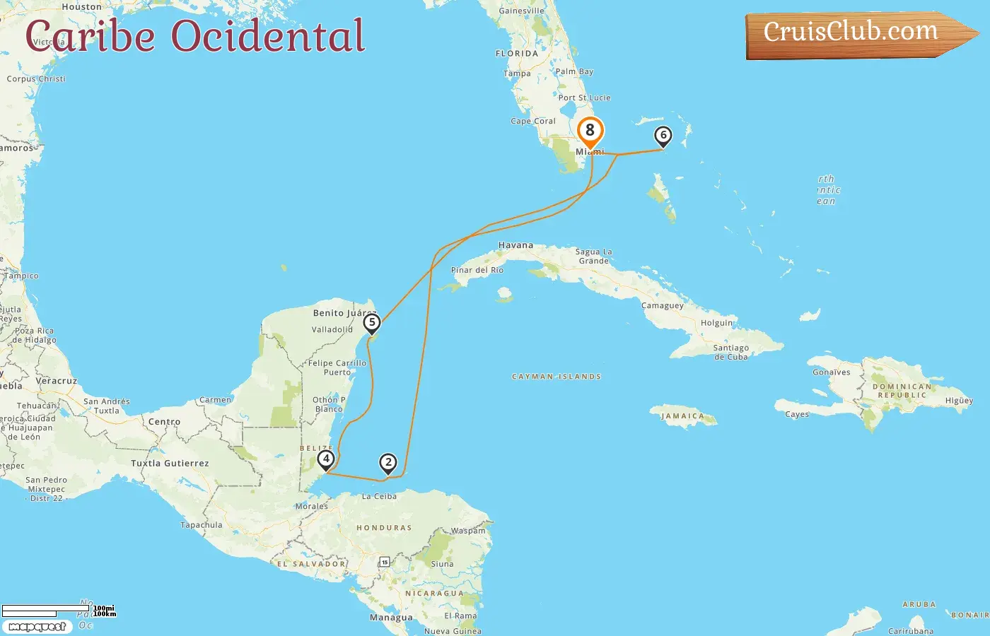 Cruzeiro no Caribe Ocidental saindo de Miami a bordo do navio Norueguês Viva com visitas aos EUA, Honduras, Belize, México e Bahamas por 8 dias