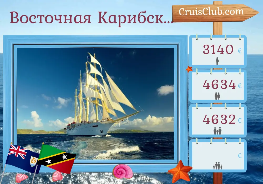 Круиз по Восточному Карибскому морю от Филипсбурга на борту судна Star Flyer с посещениями Британских Виргинских Островов, Сен-Бартельми, и Сент-Китс и Невис в течение 8 дней