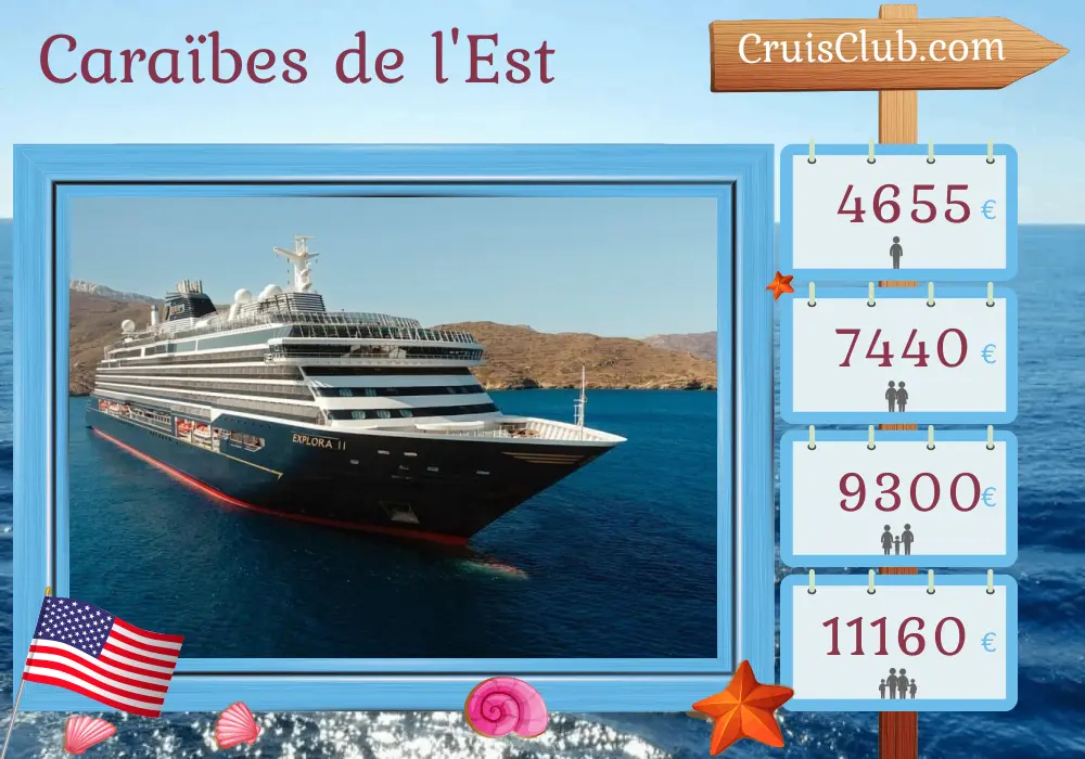 Croisière dans les Caraïbes orientales de Miami à Saint John à bord du navire EXPLORA II avec des visites aux États-Unis, en République dominicaine, à Saint-Martin et à Porto Rico pendant 8 jours
