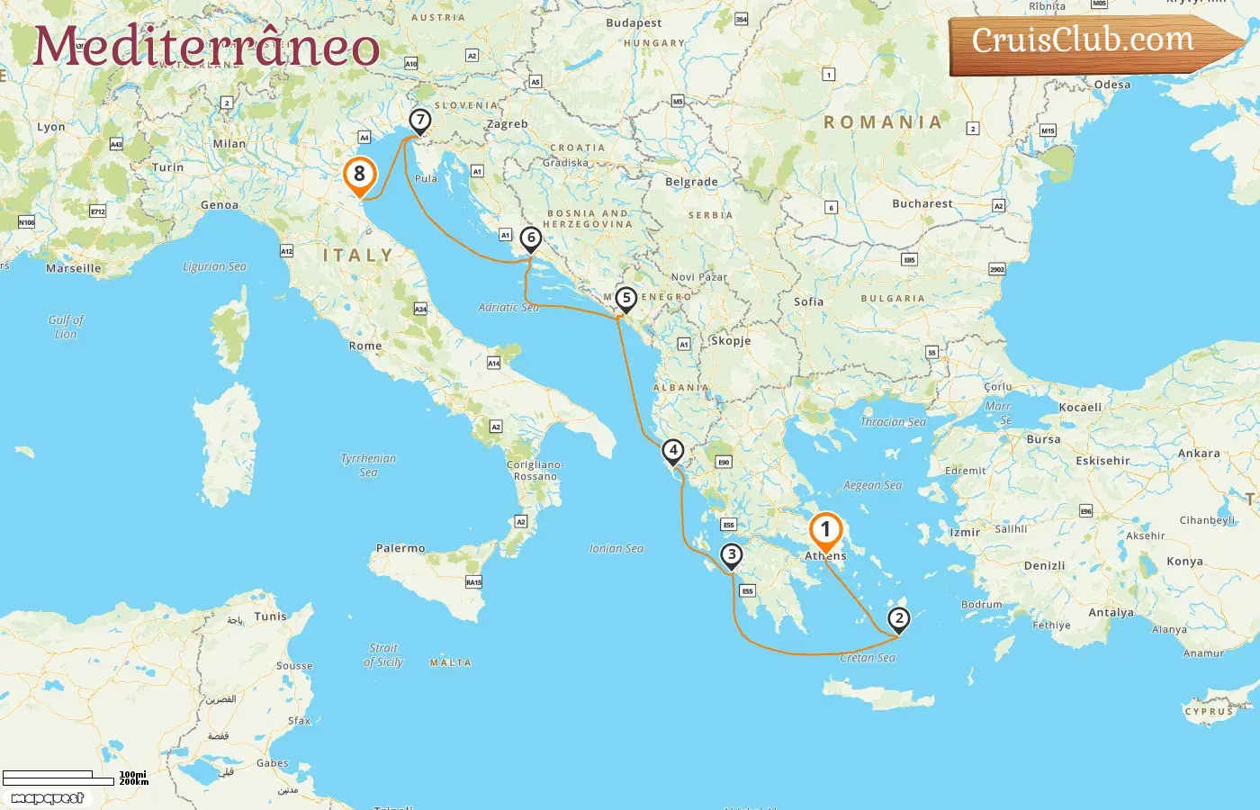 Cruzeiro no Mediterrâneo de Pireu para Ravenna a bordo do navio Norwegian Gem com visitas à Grécia, Montenegro, Croácia, Eslovênia e Itália por 8 dias