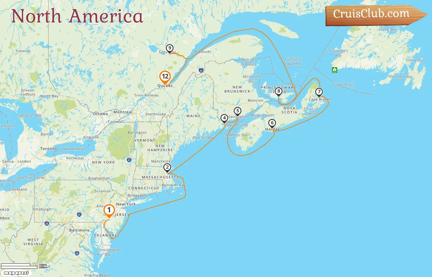 Cruise in the North America from Philadelphia to Quebec aboard Norwegian Pearl ship with visits to USA and Canada for 12 days