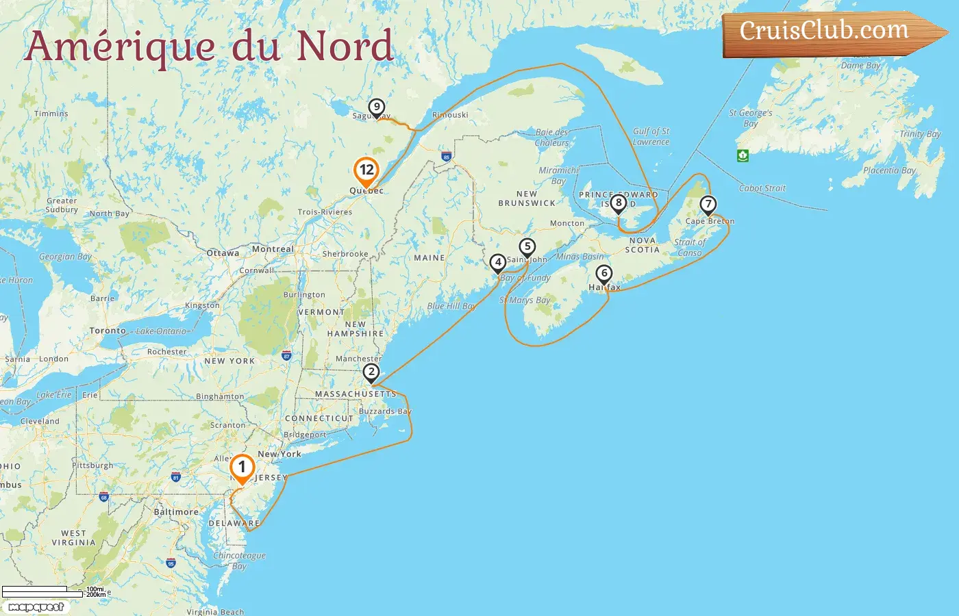 Croisière en Amérique du Nord de Philadelphie à Québec à bord du navire Norwegian Pearl avec des visites aux États-Unis et au Canada pendant 12 jours