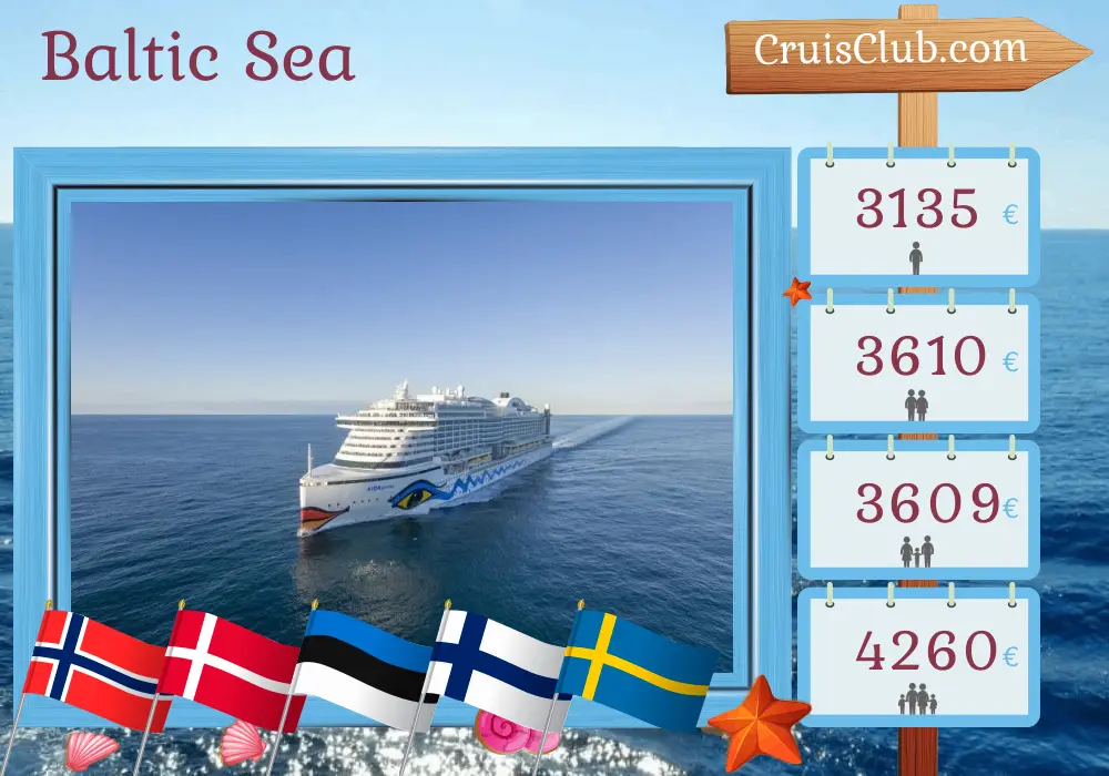Cruise in the Baltic Sea from Kiel aboard AIDAprima ship with visits to Norway, Denmark, Estonia, Finland, and Sweden for 13 days