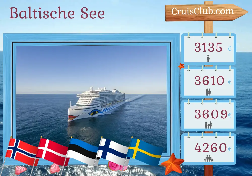 Kreuzfahrt in der Ostsee von Kiel an Bord des Schiffes AIDAprima mit Besuchen in Norwegen, Dänemark, Estland, Finnland und Schweden für 13 Tage