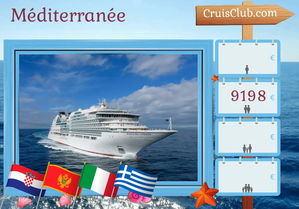 Croisière en Méditerranée de Dubrovnik à Pirée à bord du navire Seabourn Ovation avec des visites en Croatie, au Monténégro, en Italie et en Grèce pendant 8 jours