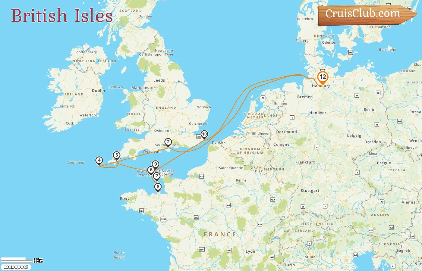 Cruise in the British Isles from Hamburg aboard MS Hamburg ship with visits to Germany, Guernsey, Jersey, and France for 12 days