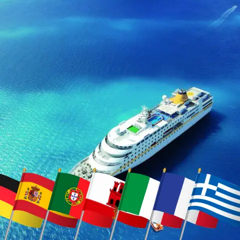 Cruzeiro no Mediterrâneo de Hamburgo a Istambul a bordo do navio MS Hamburg com visitas à Alemanha, Espanha, Portugal, Gibraltar, Itália, França, Grécia e Turquia por 29 dias