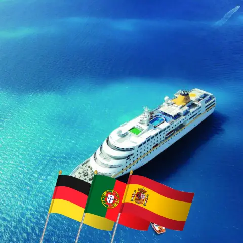 Croisière dans l`Atlantique au départ de Hambourg à bord du navire MS Hamburg avec des escales en Allemagne, au Portugal, au Maroc et en Espagne pendant 36 jours