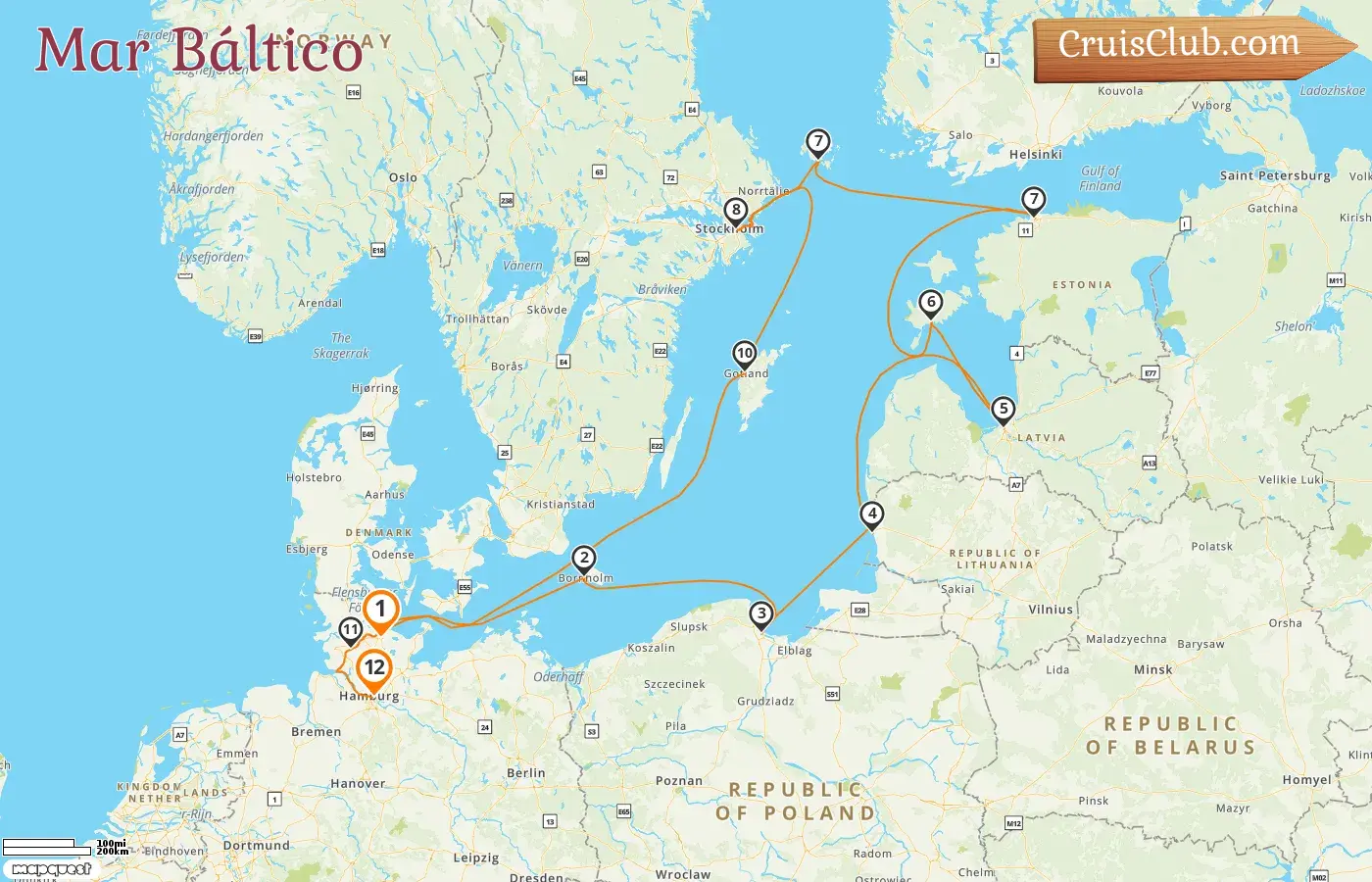 Crucero por el mar Báltico de Kiel a Hamburgo a bordo del barco MS Hamburg con visitas a Dinamarca, Polonia, Lituania, Letonia, Estonia, Suecia y Alemania durante 12 días