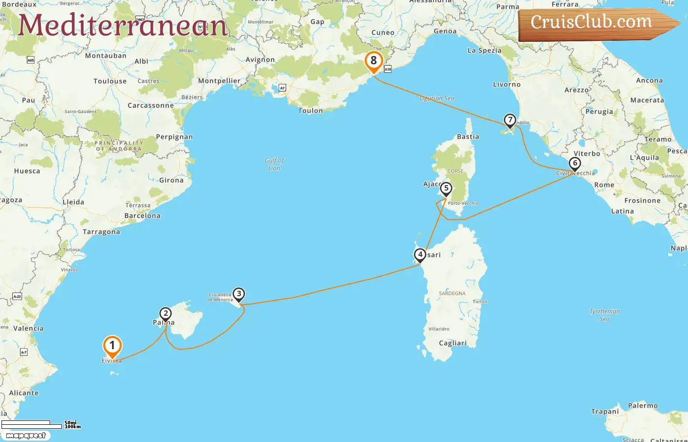 Cruise in the Mediterranean from Ibiza to Nice aboard MS Hamburg ship with visits to Spain, Italy, and France for 8 days