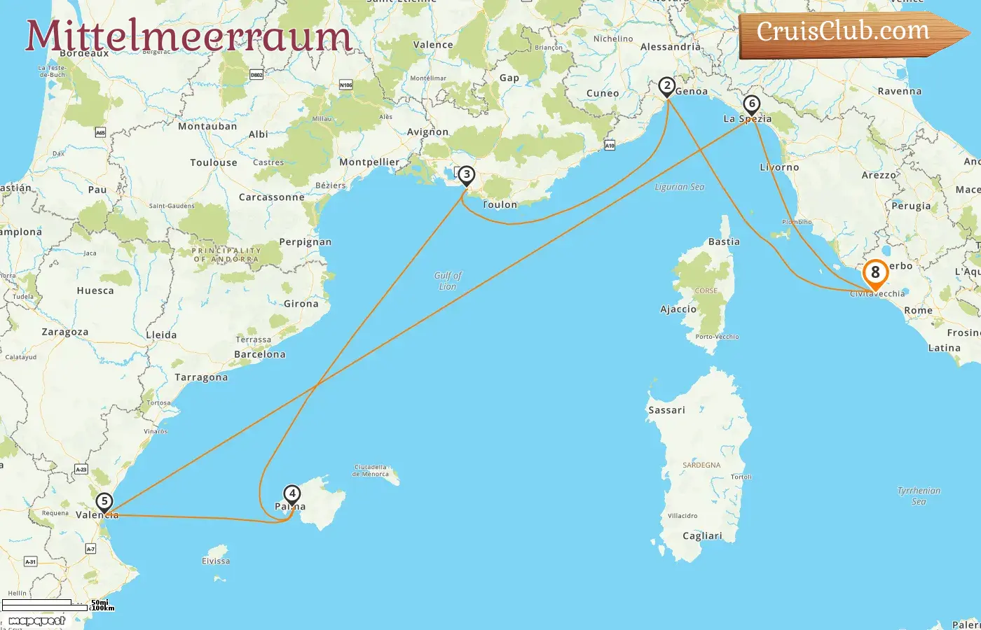 Mittelmeer-Kreuzfahrt ab Civitavecchia an Bord des Costa Pacifica-Schiffs mit Stopps in Italien, Frankreich und Spanien für 8 Tage
