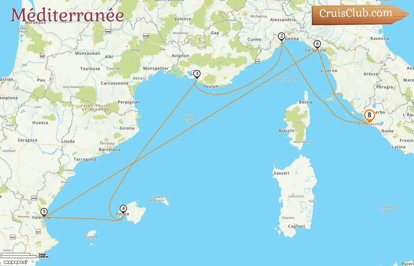 Croisière en Méditerranée au départ de Civitavecchia à bord du navire Costa Pacifica avec des visites en Italie, en France et en Espagne pendant 8 jours