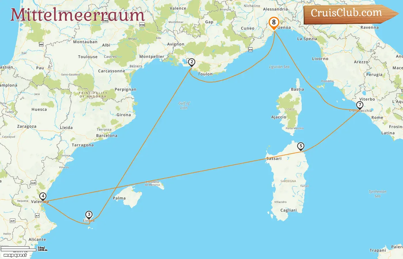 Kreuzfahrt im Mittelmeer ab Savona an Bord des Costa Pacifica-Schiffs mit Stopps in Italien, Frankreich und Spanien für 8 Tage