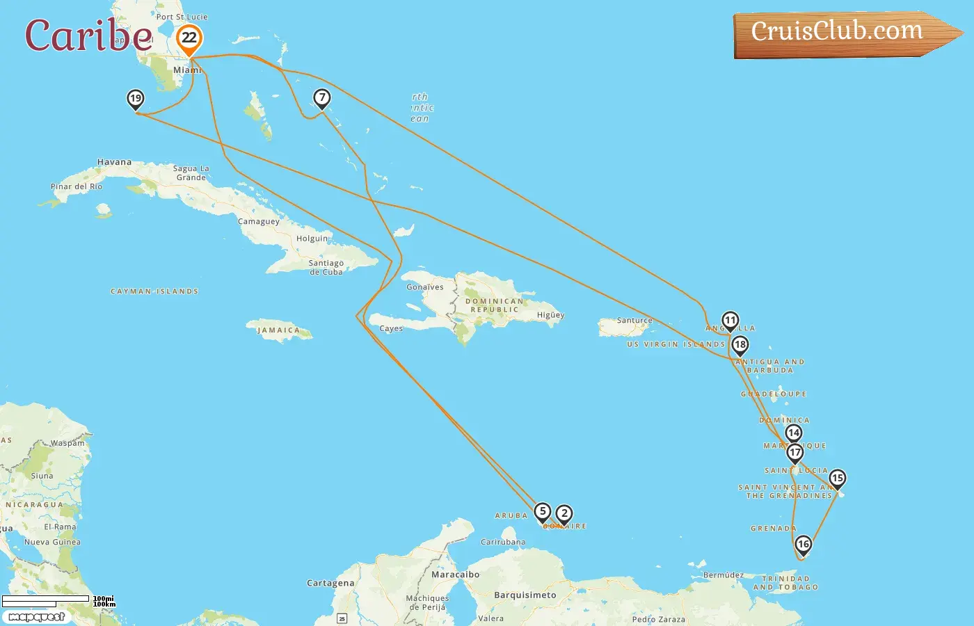 Cruzeiro no Caribe saindo de Fort Lauderdale a bordo do navio Nieuw Amsterdam com visitas aos EUA, Curaçao, Bahamas, Martinica, Barbados e Trinidad e Tobago por 22 dias