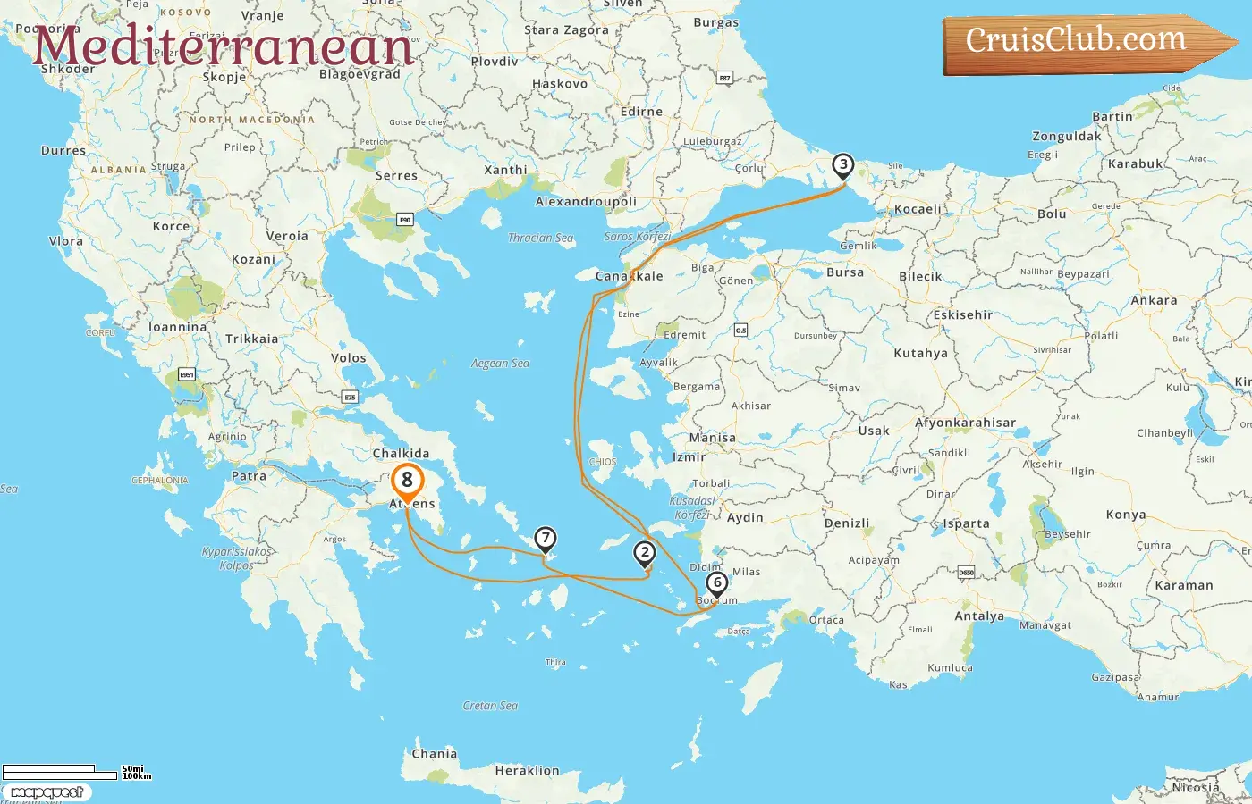 Cruise in the Mediterranean from Piraeus aboard EXPLORA II ship with visits to Greece and Turkey for 8 days