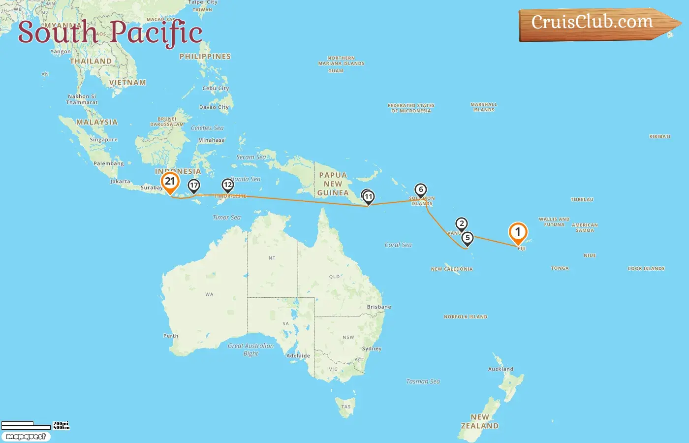 Cruise in the South Pacific from Lautoka to Benoa aboard Paul Gauguin ship with visits to Fiji, Vanuatu, Papua New Guinea, Timor-Leste, and Indonesia for 21 days