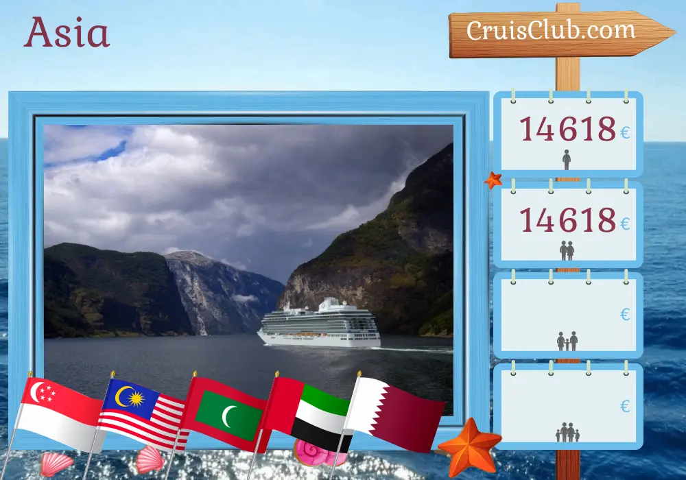 Crucero en Asia de Singapur a Doha a bordo del barco Oceania Vista con visitas a Singapur, Malasia, Tailandia, Sri Lanka, Maldivas, India, Emiratos Árabes Unidos y Qatar durante 18 días