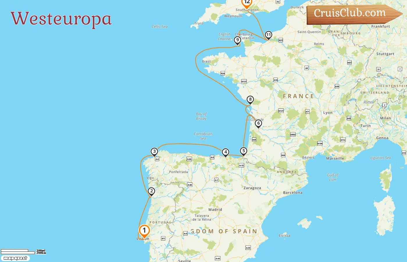 Kreuzfahrt in Westeuropa von Lissabon nach Southampton an Bord des Ozeanien Vista Schiffs mit Stopps in Portugal, Spanien, Frankreich und Jersey für 12 Tage